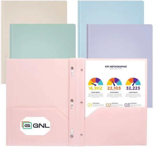 Main image of Plastic Folders with Pockets and Prong, Pack of 5, Muted Pastel Colors, Heavy Duty 2 Pocket File Folders Letter Size, Folders with Prongs for School, Home, and Office
