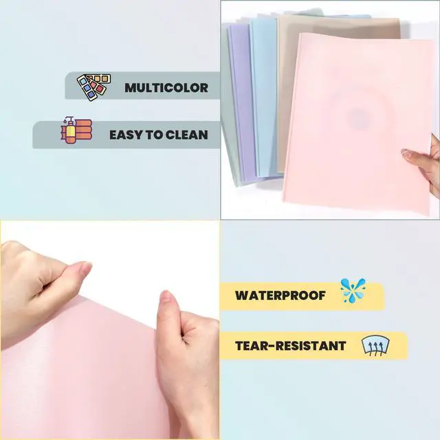 Alt view image 3 of 7 - Plastic Folders with Pockets and Prong, Pack of 5, Muted Pastel Colors, Heavy Duty 2 Pocket File Folders Letter Size, Folders with Prongs for School, Home, and Office