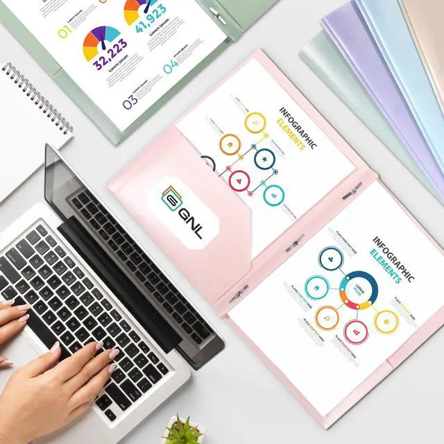 Alt view image 5 of 7 - Plastic Folders with Pockets and Prong, Pack of 5, Muted Pastel Colors, Heavy Duty 2 Pocket File Folders Letter Size, Folders with Prongs for School, Home, and Office