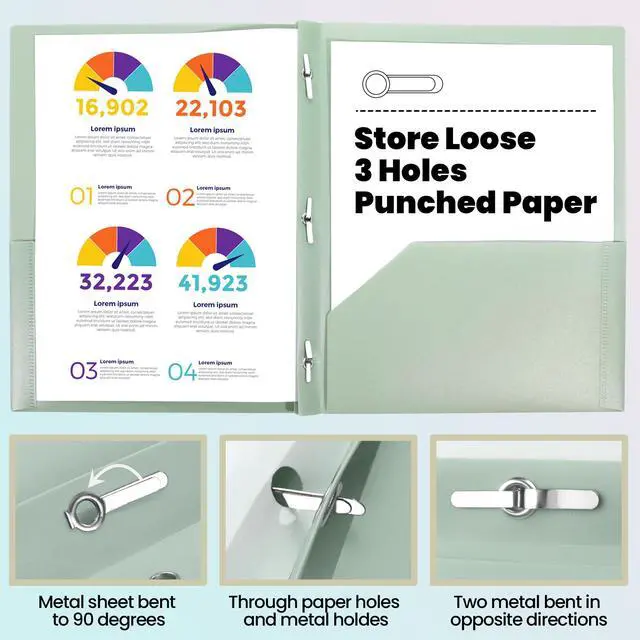 Alt view image 4 of 7 - Plastic Folders with Pockets and Prong, Pack of 5, Muted Pastel Colors, Heavy Duty 2 Pocket File Folders Letter Size, Folders with Prongs for School, Home, and Office