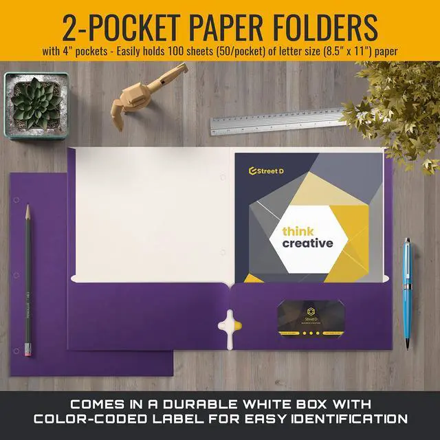 Alt view image 3 of 7 - Office Products Two Pocket Portfolio Folders, 50-Pack, Purple, Letter Size Paper Folders, 50 Pieces, Purple