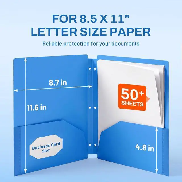 Alt view image 2 of 7 - 3 Hole Folders with Pockets (6 Pack, Assorted Color) Plastic Folders for 3 Ring Binder, Heavy Duty Binder Folder for Document for School, Students, Teachers, Office Staf