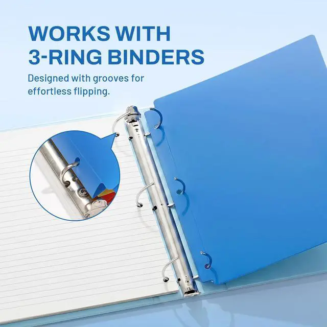 Alt view image 3 of 7 - 3 Hole Folders with Pockets (6 Pack, Assorted Color) Plastic Folders for 3 Ring Binder, Heavy Duty Binder Folder for Document for School, Students, Teachers, Office Staf
