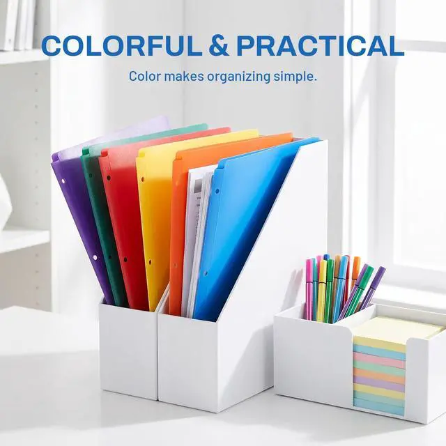 Alt view image 5 of 7 - 3 Hole Folders with Pockets (6 Pack, Assorted Color) Plastic Folders for 3 Ring Binder, Heavy Duty Binder Folder for Document for School, Students, Teachers, Office Staf