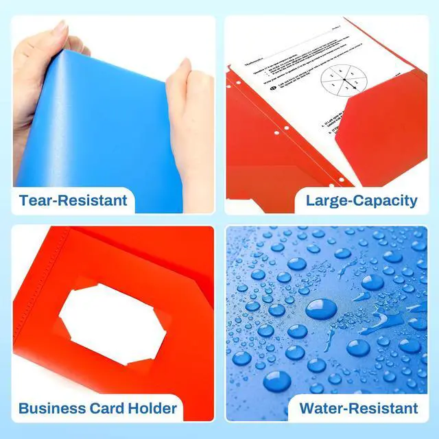 Alt view image 4 of 7 - 3 Hole Folders with Pockets (6 Pack, Assorted Color) Plastic Folders for 3 Ring Binder, Heavy Duty Binder Folder for Document for School, Students, Teachers, Office Staf