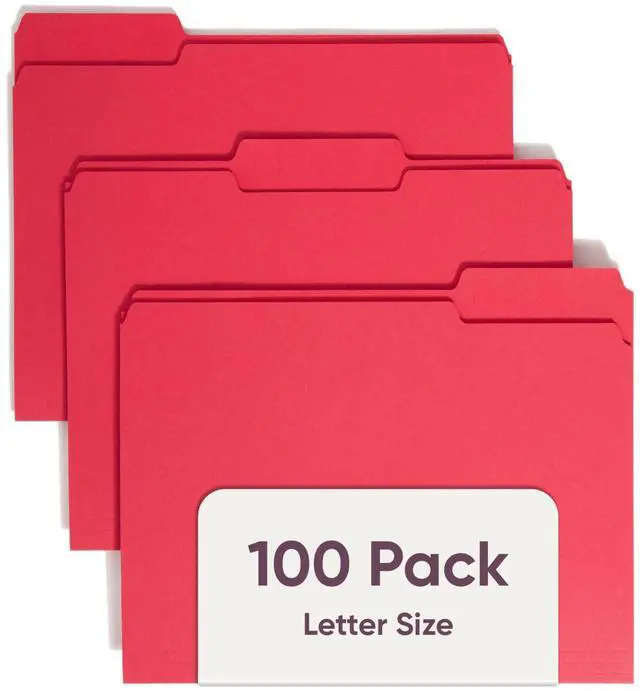 Main image of File Folder, 1/3-Cut Tab, Assorted Positions, Letter Size, Red, Value Filing Products, 100 per Box
