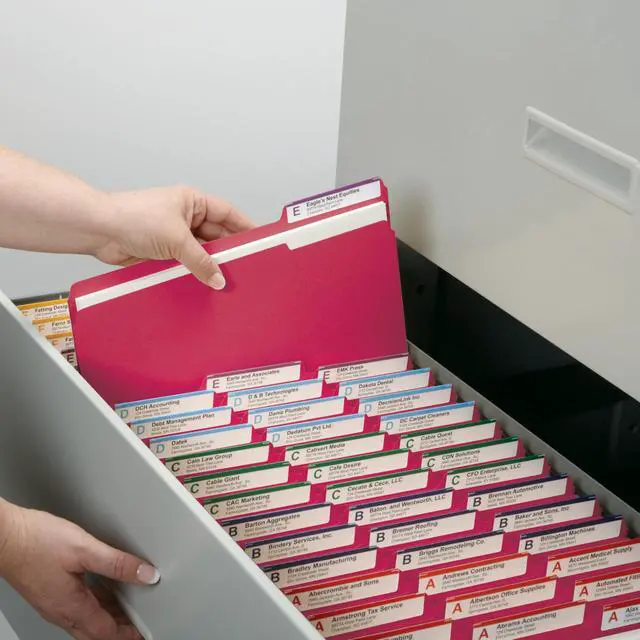Alt view image 2 of 7 - File Folder, 1/3-Cut Tab, Assorted Positions, Letter Size, Red, Value Filing Products, 100 per Box