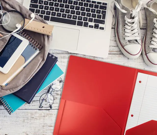 Alt view image 5 of 6 - Office Products Heavyweight Plastic 2 Pocket Portfolio Folder, Letter Size Poly Folders 24 Pack (Red)