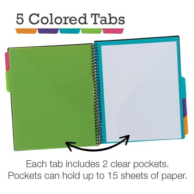 Alt view image 3 of 7 - Spiral Folder Organizer - 5 Dividers & 10 Pockets with Zipper Pouch, Multi Pocket Color Cordinated Folder Binder with Customizable Tabs, Document Organizer (Fashion)