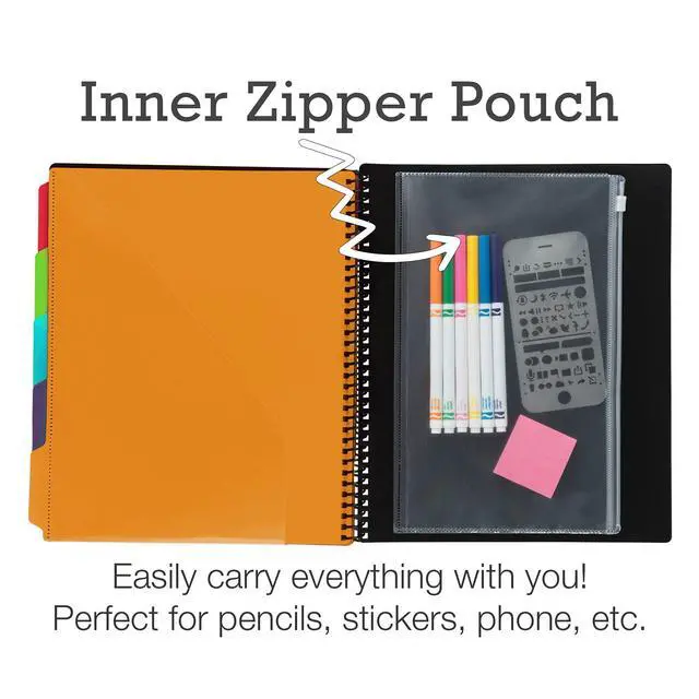 Alt view image 4 of 7 - Spiral Folder Organizer - 5 Dividers & 10 Pockets with Zipper Pouch, Multi Pocket Color Cordinated Folder Binder with Customizable Tabs, Document Organizer (Fashion)