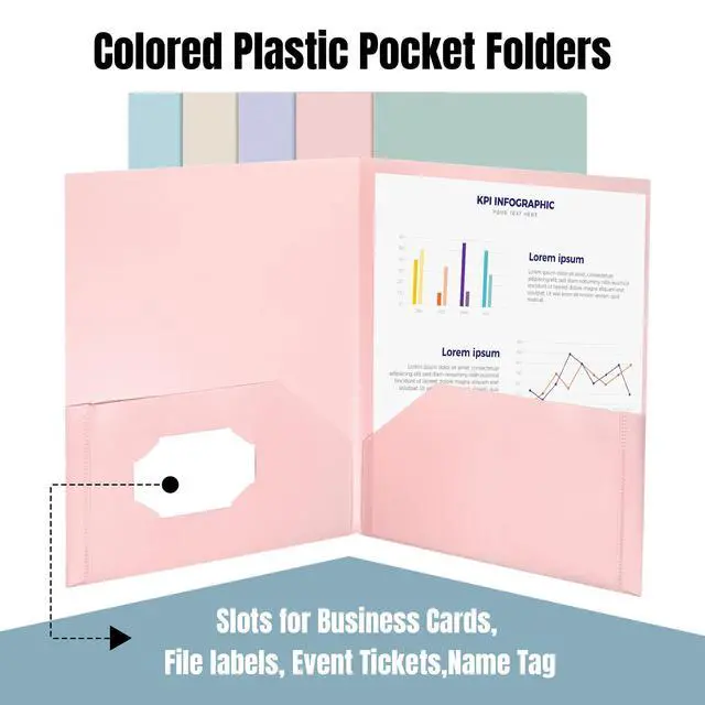 Alt view image 5 of 7 - Plastic Folders with Pockets, Pack of 5, Muted Pastel Colors, Heavy Duty 2 Pocket File Folders Letter Size, Pocket Folders for School, Home, and Office