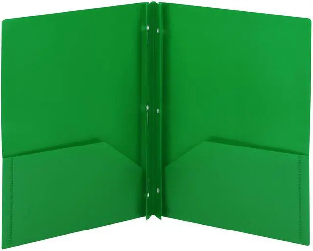 Main image of Plastic 2 Pocket Folders with Pockets & Prongs, Green 3 Pack | Letter size, 9-3/4 x 11-1/2 in. Holds 180 sheets: 80 on the fastener and 50 per pocket. Inside slot fits a business card.