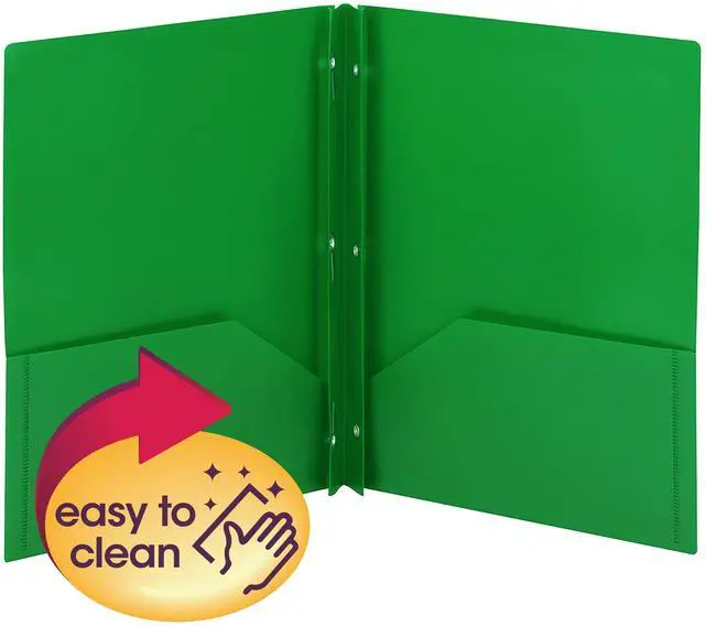 Alt view image 2 of 2 - Plastic 2 Pocket Folders with Pockets & Prongs, Green 3 Pack | Letter size, 9-3/4 x 11-1/2 in. Holds 180 sheets: 80 on the fastener and 50 per pocket. Inside slot fits a business card.