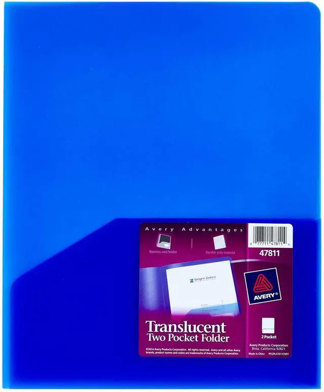 Main image of Translucent Two Pocket Folder, Water Resistant, Holds up to 20 Sheets, 1 Blue Folder (47811)