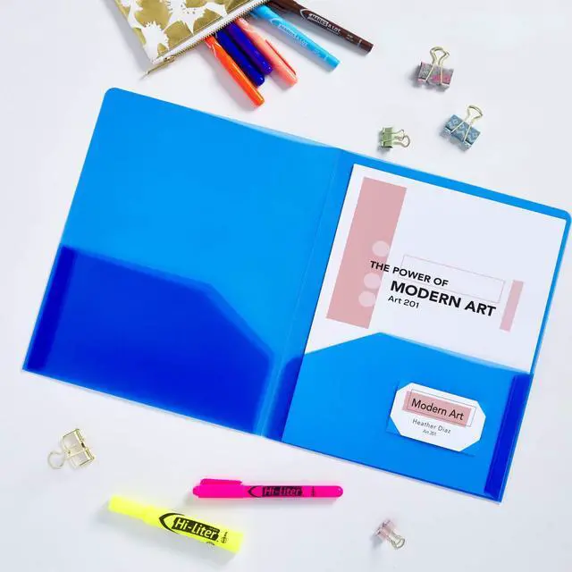 Alt view image 3 of 6 - Translucent Two Pocket Folder, Water Resistant, Holds up to 20 Sheets, 1 Blue Folder (47811)