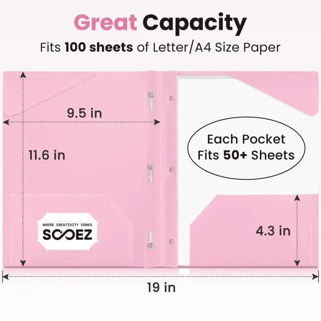 Alt view image 2 of 6 - 1 Pack Plastic Folder, 2-Pocket Folders with Prongs | Fit Letter Size Paper, Sturdy 3 Prong File Folders for Documents, Folders with Pockets Back to School Supplies for Kids