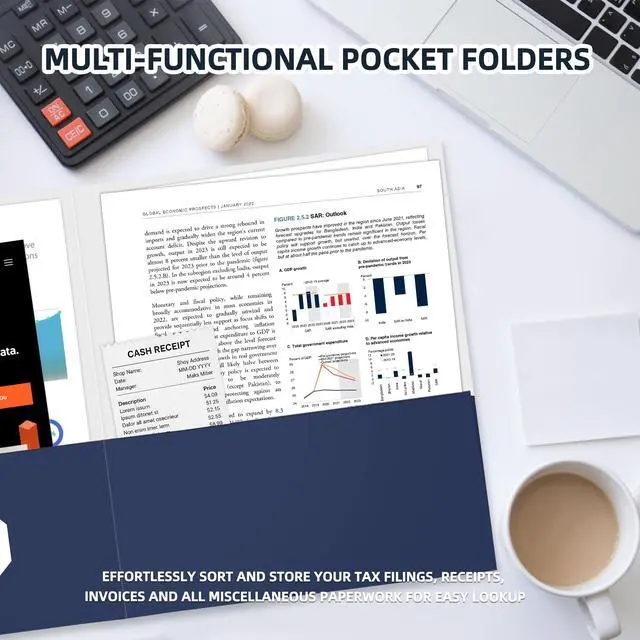 Alt view image 6 of 7 - 7 Packs Two Pocket Folders,Assorted Colors Two Pocket File Folders with Business Card Slot,Letter Size,Holds 100 Plus Sheets for School,Office,Business