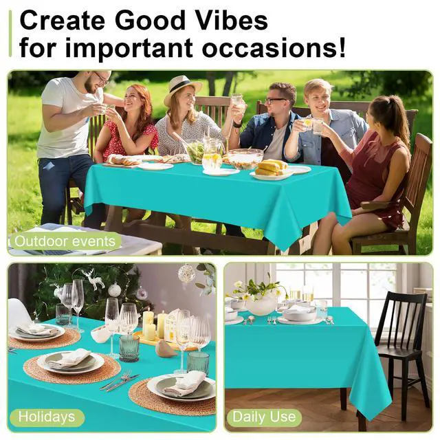 Alt view image 4 of 7 - Teal Plastic Table Cloth Disposable 2 Pack, 54 x 108 Inch Tablecloths for Easter Party, Summer, Turquoise Rectangle Table Cover