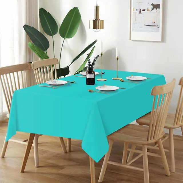 Alt view image 2 of 7 - Teal Plastic Table Cloth Disposable 2 Pack, 54 x 108 Inch Tablecloths for Easter Party, Summer, Turquoise Rectangle Table Cover