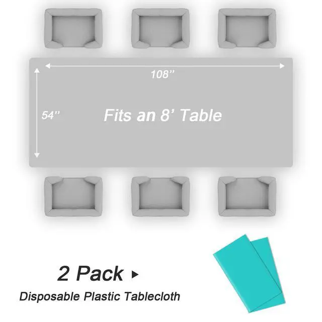 Alt view image 5 of 7 - Teal Plastic Table Cloth Disposable 2 Pack, 54 x 108 Inch Tablecloths for Easter Party, Summer, Turquoise Rectangle Table Cover