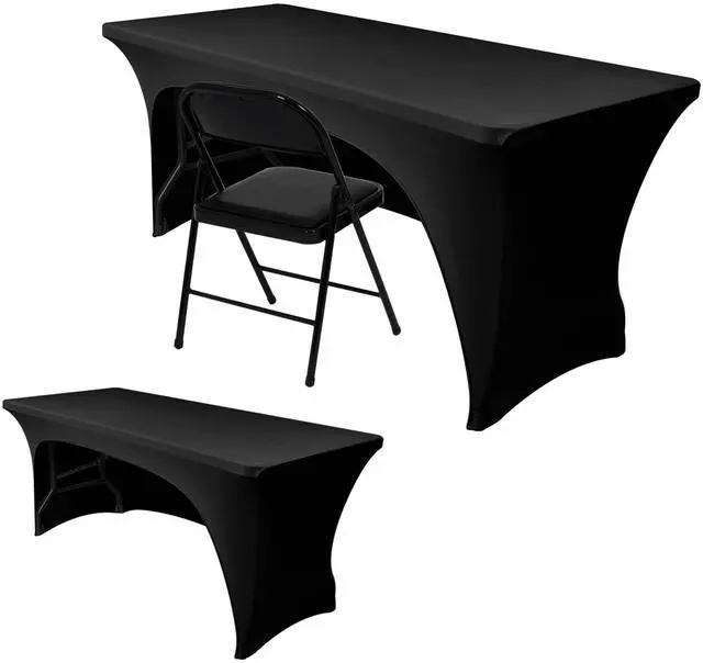 Main image of 2 Pack Black Table Cloth 6 Foot-Spandex Fitted Tablecloth Rectangle Tables, Open Back Stretch Folding Trade Show Table Covers Fabric Washable & Wrinkle Resistant for Parties, Wedding, Event