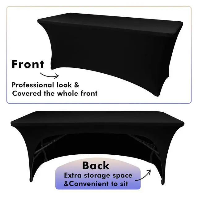 Alt view image 5 of 7 - 2 Pack Black Table Cloth 6 Foot-Spandex Fitted Tablecloth Rectangle Tables, Open Back Stretch Folding Trade Show Table Covers Fabric Washable & Wrinkle Resistant for Parties, Wedding, Event