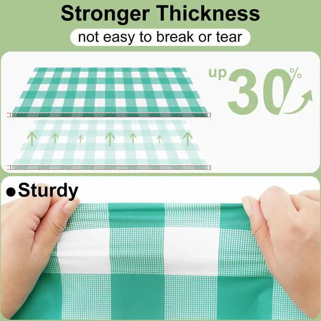 Alt view image 2 of 7 - 8 Packs Buffalo Disposable Table Cloth, 54 x 108 Inch Waterproof Plastic Tablecloth, Rectangle Teal and White Checkered Table Covers for Picnic, Birthday, Party