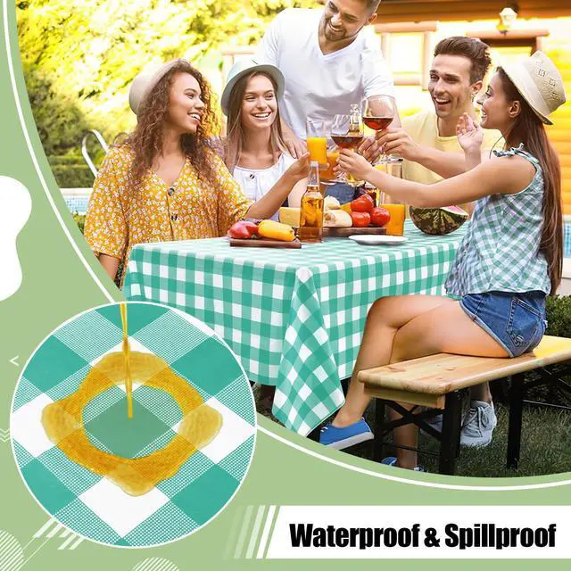 Alt view image 3 of 7 - 8 Packs Buffalo Disposable Table Cloth, 54 x 108 Inch Waterproof Plastic Tablecloth, Rectangle Teal and White Checkered Table Covers for Picnic, Birthday, Party