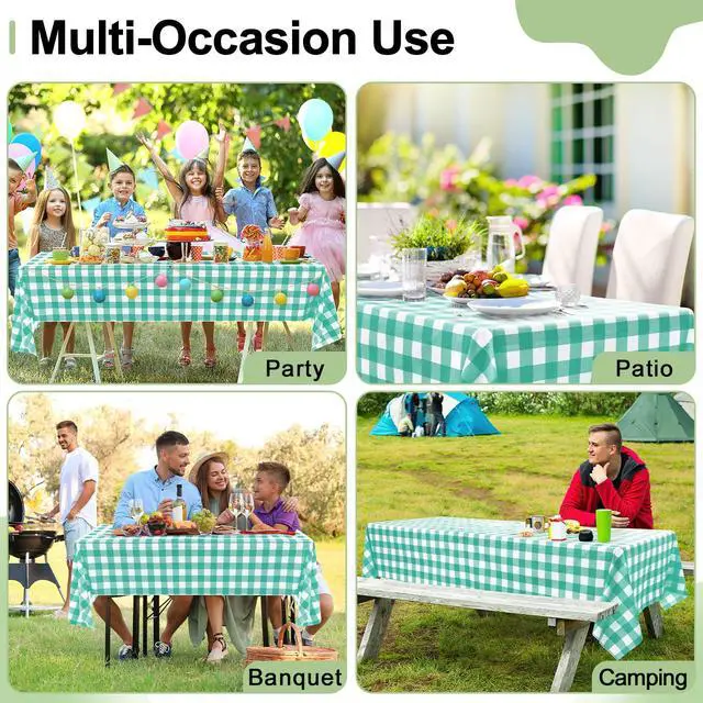 Alt view image 7 of 7 - 8 Packs Buffalo Disposable Table Cloth, 54 x 108 Inch Waterproof Plastic Tablecloth, Rectangle Teal and White Checkered Table Covers for Picnic, Birthday, Party