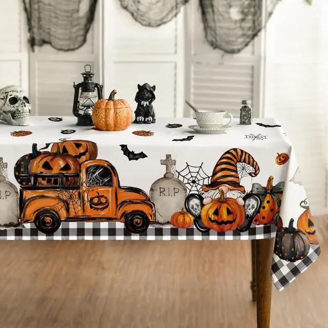 Main image of Halloween Tablecloth 60 x 84 Inch Rectangular Ghost Pumpkin | Washable Table Cover for Party Picnic Dinner Decor