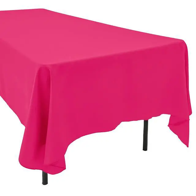 Alt view image 2 of 6 - 60 x 102-Inch Rectangular Polyester Tablecloth - Made in USA - Wrinkle-Resistant, Flame Retardant, Durable Party Table Cover, Banquet Tablecloth, Wedding Table Cover - Fuchsia