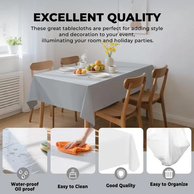 Alt view image 4 of 6 - 10 Pack Premium Disposable Plastic Tablecloth 54" X 108" Rectangle Table Cover for Birthdays Weddings Christmas Anniversary Buffet Table (Silver Grey)
