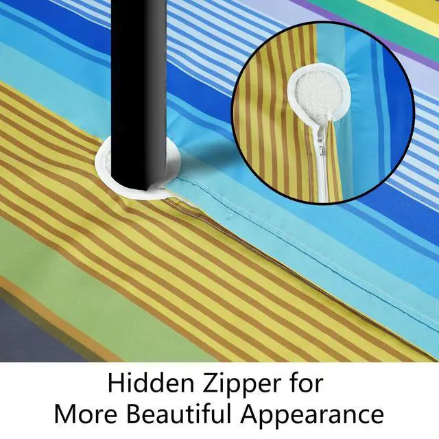 Alt view image 2 of 7 - Outdoor Tablecloth with Umbrella Hole and Zipper, Rectangle Patio Table Covers for Spring/Summer, Machine Washable Outdoor Picnic Table Cloth (02stripes, 60" × 84" Rectangular)
