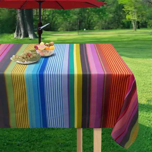 Alt view image 5 of 7 - Outdoor Tablecloth with Umbrella Hole and Zipper, Rectangle Patio Table Covers for Spring/Summer, Machine Washable Outdoor Picnic Table Cloth (02stripes, 60" × 84" Rectangular)