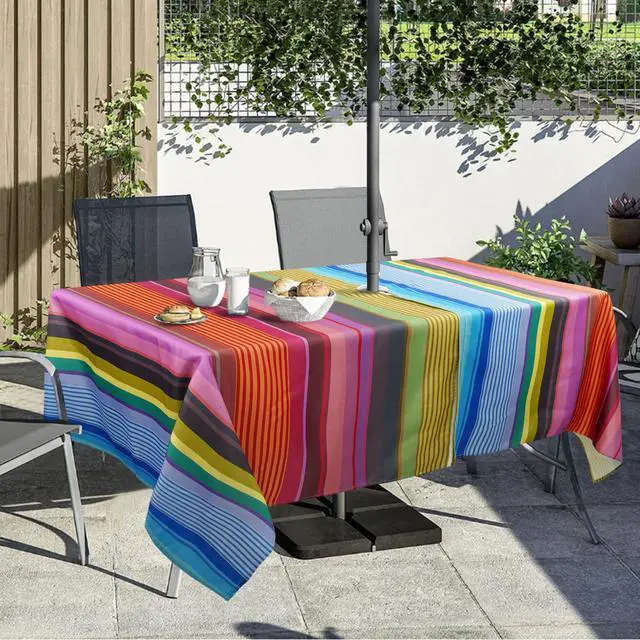 Alt view image 7 of 7 - Outdoor Tablecloth with Umbrella Hole and Zipper, Rectangle Patio Table Covers for Spring/Summer, Machine Washable Outdoor Picnic Table Cloth (02stripes, 60" × 84" Rectangular)