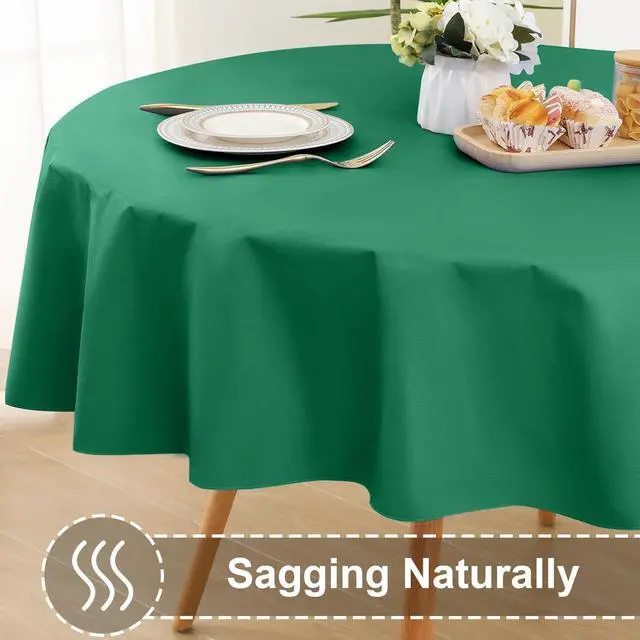 Alt view image 7 of 7 - Round Vinyl Waterproof Tablecloth with Flannel Backed | Spillproof Wipe Clean Table Cloth, Plastic Flannel Backing for Dining, Buffet Parties Picnic, Emerald Green, 60"
