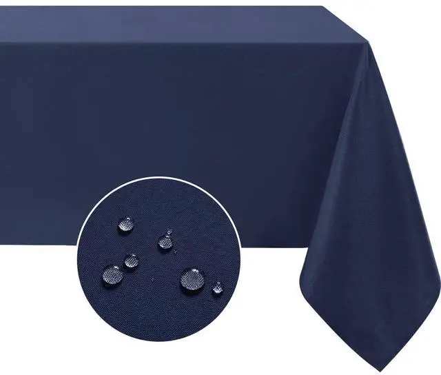 Main image of Rectangle Tablecloth, Waterproof Table Cloths Wrinkle Free Fabric Washable Polyester Table Cover for Dining Tables Party Outdoor Camping Parties Buffet - 60 x 84 inch, Navy Blue