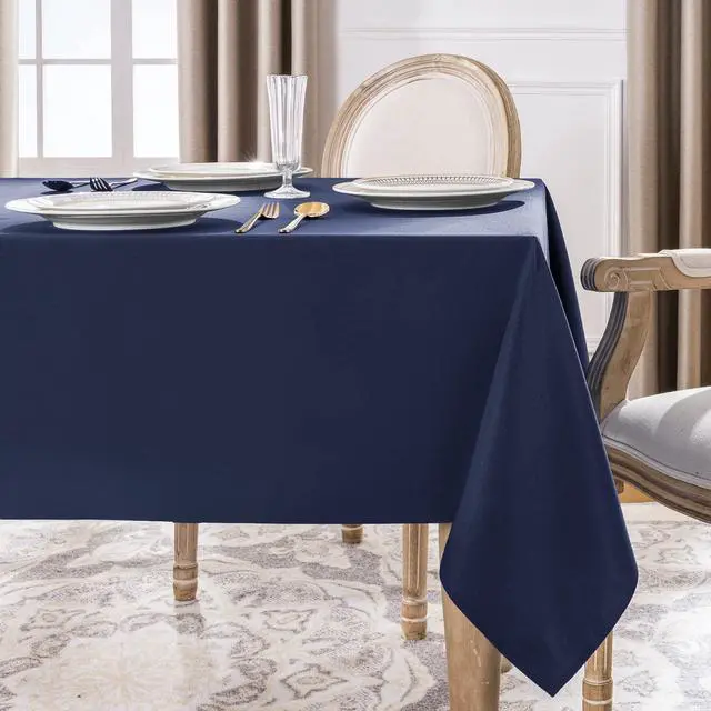 Alt view image 4 of 7 - Rectangle Tablecloth, Waterproof Table Cloths Wrinkle Free Fabric Washable Polyester Table Cover for Dining Tables Party Outdoor Camping Parties Buffet - 60 x 84 inch, Navy Blue