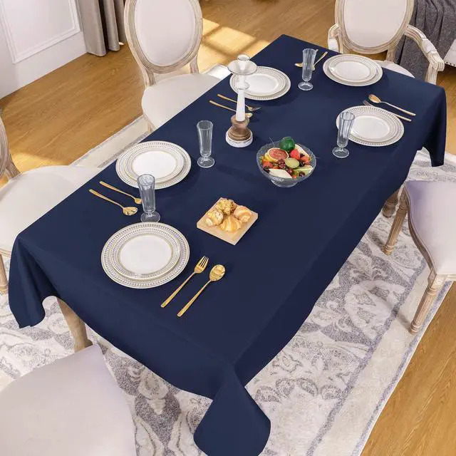 Alt view image 3 of 7 - Rectangle Tablecloth, Waterproof Table Cloths Wrinkle Free Fabric Washable Polyester Table Cover for Dining Tables Party Outdoor Camping Parties Buffet - 60 x 84 inch, Navy Blue