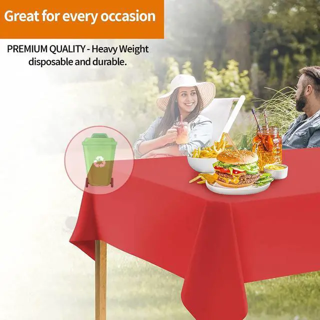 Alt view image 6 of 6 - Party Dimensions Tablecloth Disposable Plastic Table Cover for Rectangle Tables (12 Pack) Premium Plastic Table Cloths for Parties, Events & Weddings, Indoors/Outdoors, 54"x108"