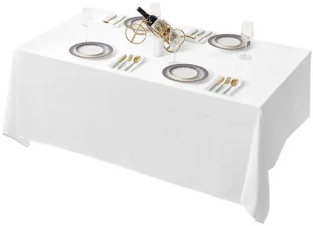 Main image of 90x132 Inch Tablecloth for 6 Foot Rectangle Tables | Dining Table Cover Protector, Reusable Polyester Fabric, White Tablecloth Rectangle for Wedding, Banquets,Restaurant