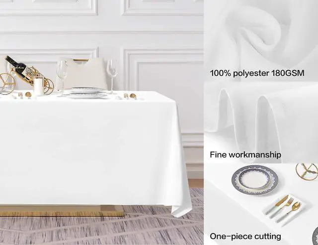Alt view image 2 of 7 - 90x132 Inch Tablecloth for 6 Foot Rectangle Tables | Dining Table Cover Protector, Reusable Polyester Fabric, White Tablecloth Rectangle for Wedding, Banquets,Restaurant