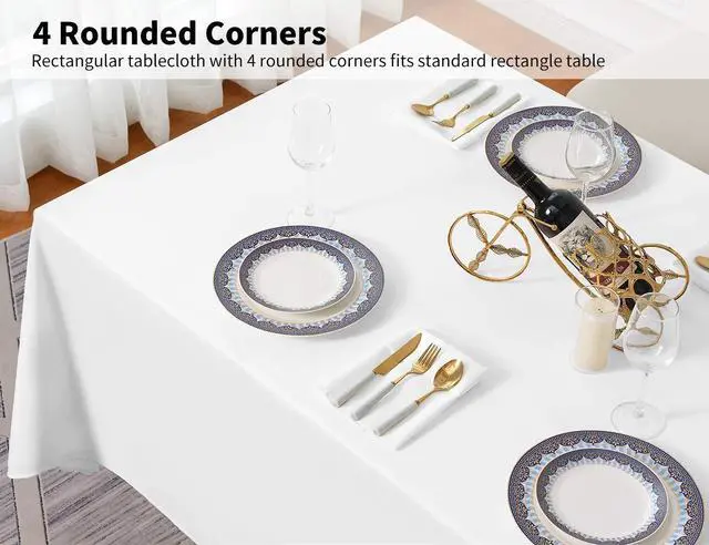 Alt view image 3 of 7 - 90x132 Inch Tablecloth for 6 Foot Rectangle Tables | Dining Table Cover Protector, Reusable Polyester Fabric, White Tablecloth Rectangle for Wedding, Banquets,Restaurant