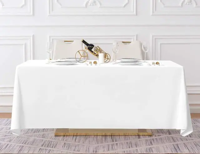 Alt view image 5 of 7 - 90x132 Inch Tablecloth for 6 Foot Rectangle Tables | Dining Table Cover Protector, Reusable Polyester Fabric, White Tablecloth Rectangle for Wedding, Banquets,Restaurant