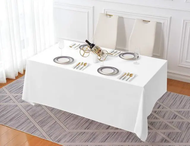 Alt view image 6 of 7 - 90x132 Inch Tablecloth for 6 Foot Rectangle Tables | Dining Table Cover Protector, Reusable Polyester Fabric, White Tablecloth Rectangle for Wedding, Banquets,Restaurant