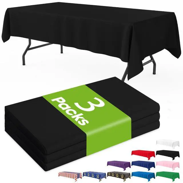 Main image of Plastic Table Cloth Disposable 3 Pack, 54x108 Inch Rectangular Table Cloth, Leakproof Table Cover for Party, Picnic, Graduation Party Tablecloths, Graduation Decorations Class of 2026, Black