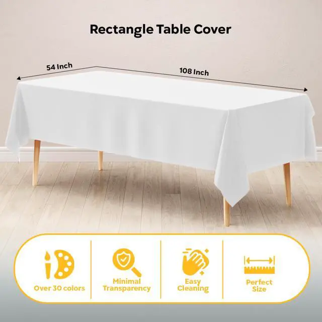 Alt view image 2 of 7 - 12-Pack Plastic Tablecloth 54x108 Rectangle Value Pack Plastic Table Cover - White