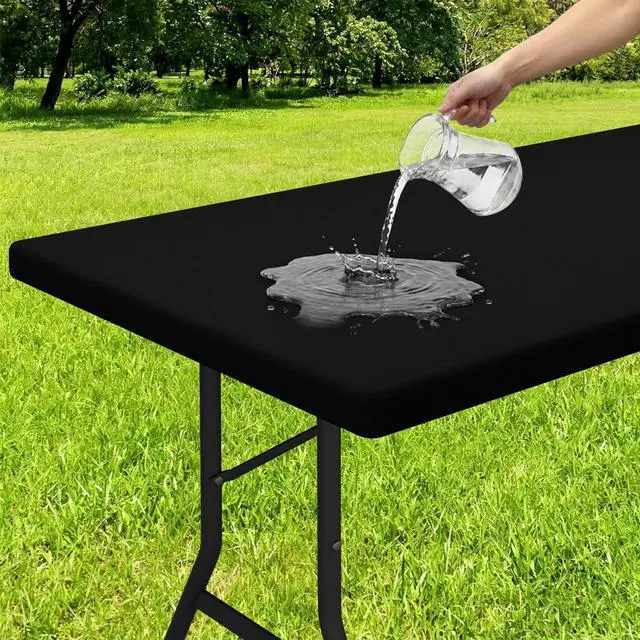 Main image of Rectangle Tablecloth, Elastic Fitted Flannel Backed Vinyl Tablecloths for 5ft Folding Tables, Waterproof Wipeable Table Covers for Indoor, Outdoor, Picnic and Camping (Black, 30"x60")