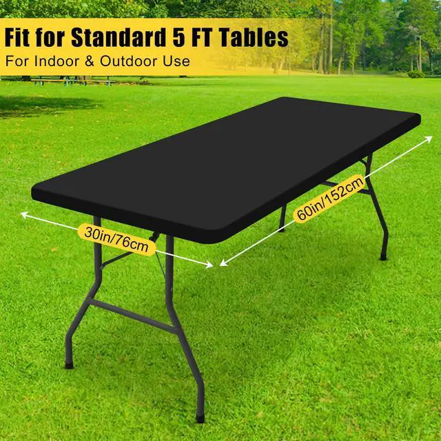 Alt view image 7 of 7 - Rectangle Tablecloth, Elastic Fitted Flannel Backed Vinyl Tablecloths for 5ft Folding Tables, Waterproof Wipeable Table Covers for Indoor, Outdoor, Picnic and Camping (Black, 30"x60")