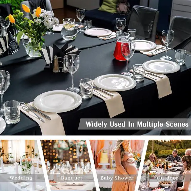 Alt view image 7 of 7 - 6 Ft Tablecloth Rectangle Black Spandex Table Cover | Fits 6 Ft Rectangle Tables, Spandex Fabric, Stretch Fitted Ruffled Skirt, Ideal For Banquet, Business Meeting And Wedding